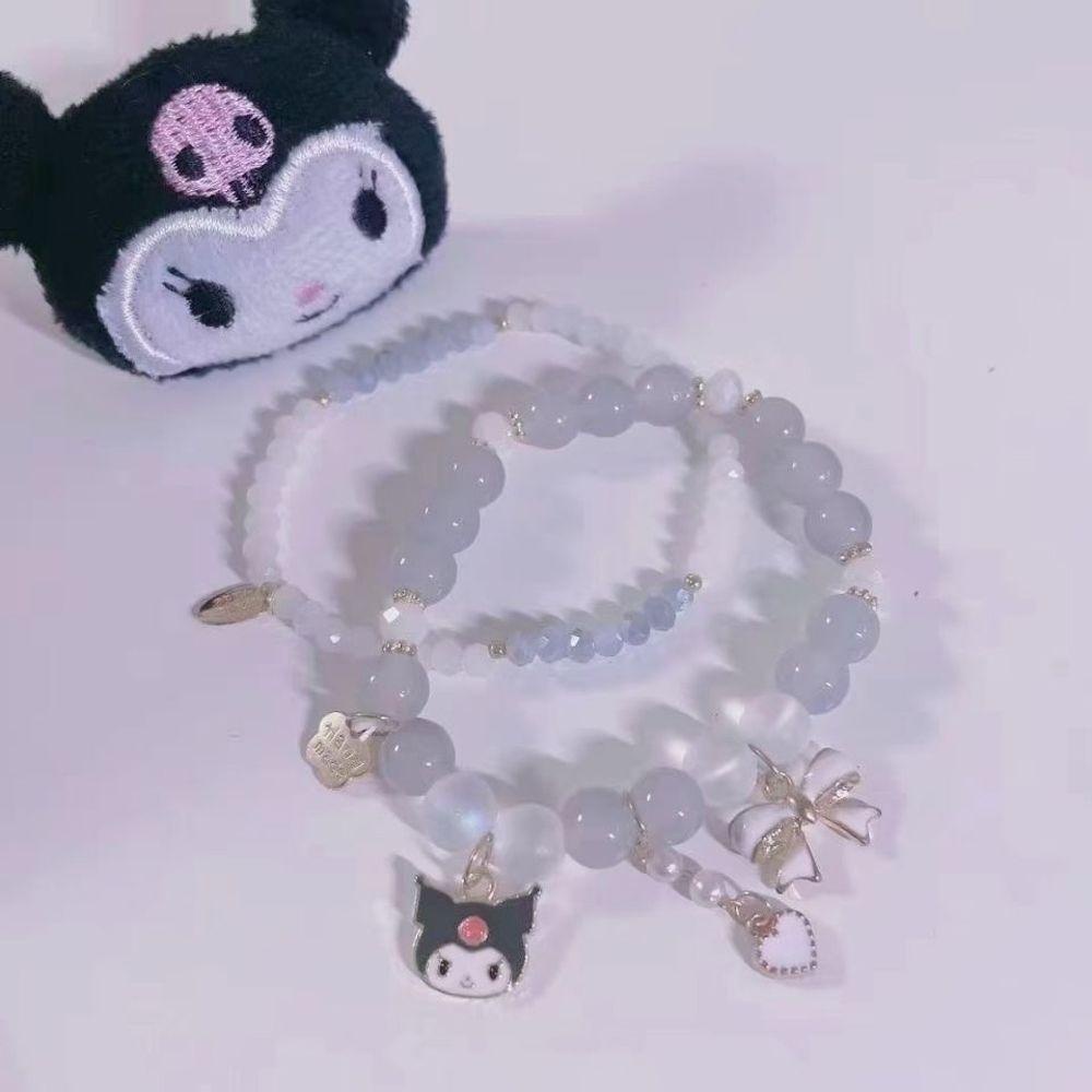 LILYES Vòng Tay Hạt Ngọc Trai Hai Lớp Họa Tiết Hoạt Hình Kuromi Cinnamoroll