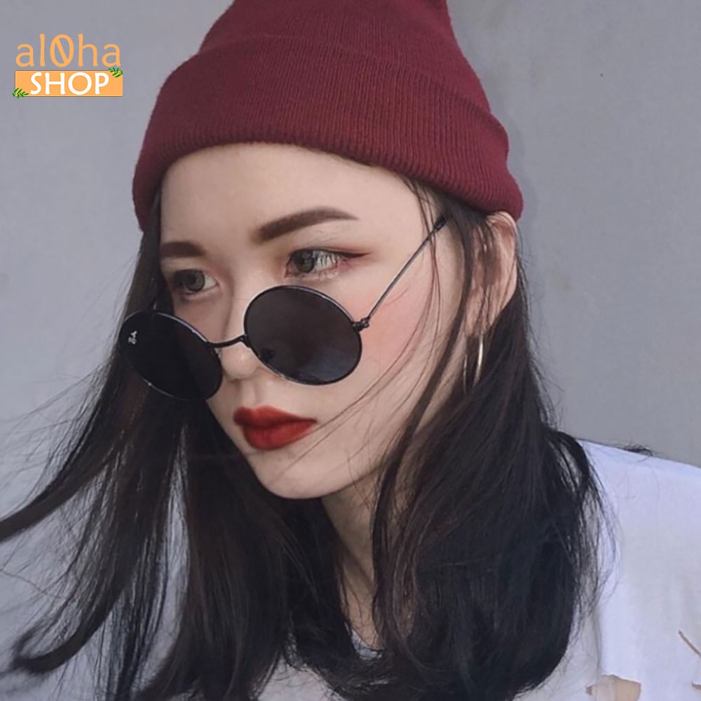 Kính mát thời trang chống nắng gọng sắt tròn K018 unisex nam nữ kính râm thầy bói phong cách - al0ha Shop