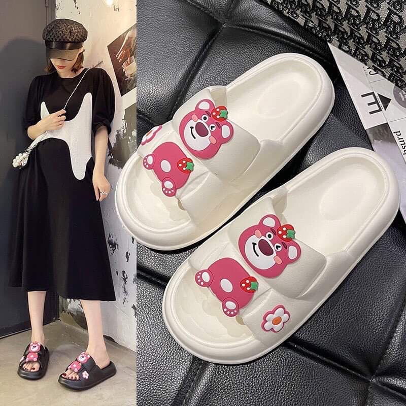 Dép hoạt hình quai ngang gấu hồng, dâu kute