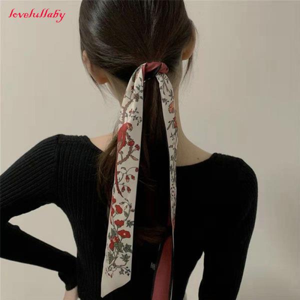 [44 styles]Khăn Buộc Tóc Dài Vải Lụa Kẻ Sọc Cho Nữ
