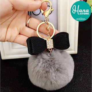 MÓC KHÓA NƠ ĐÍNH ĐÁ LÔNG VŨ BÔNG TRÒN GẮN TÚI XÁCH SIÊU CUTE