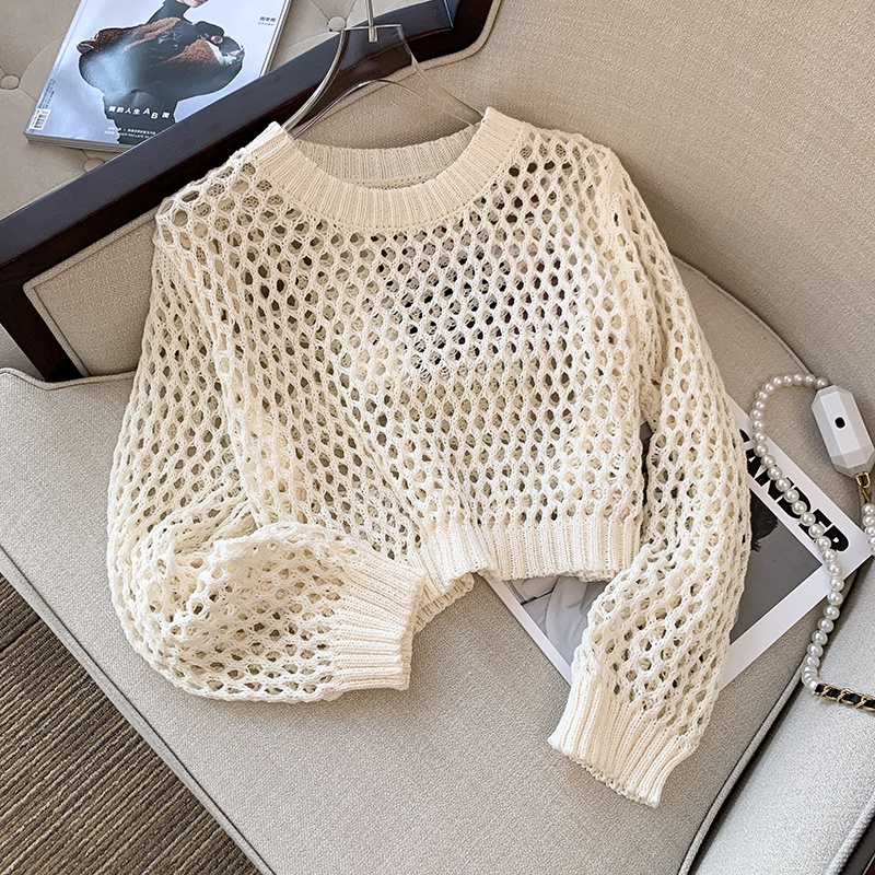 NUZIRO Áo sweater  dệt kim tay dài cổ tròn phong cách Hàn Quốc