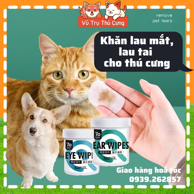 Khăn ướt kháng khuẩn lau mắt, lau tai cho Chó mèo, Khăn vệ sinh mắt cho thú cưng