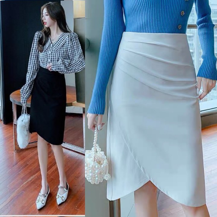 Chân váy bút chì công sở qua gối sang trọng - váy nhún ly thon gọn vòng bụng, chất tuyết mưa đẹp mặc đi làm, đi tiệc
