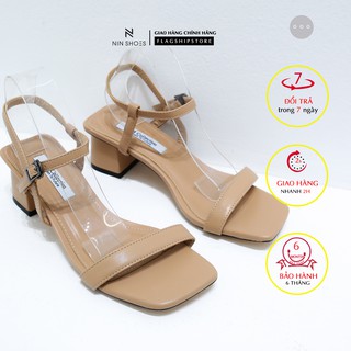 Giày sandal cao gót NIN thời trang gót vuông quai mảnh ngang dưới 7cm, 3 màu, SDN13