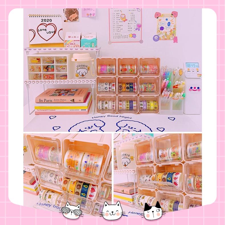 Hộp đựng washi tape, băng dính trang trí bàn học nhỏ gọn tặng kèm sticker dễ thương