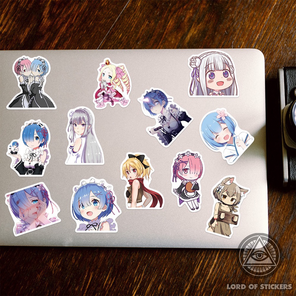 Set 50 Hình Dán Re:Zero Rem Ram Waifu Sticker Cute Anime Manga Chống Thấm Nước Trang Trí Mũ Bảo Hiểm, Laptop, Vali, Sổ