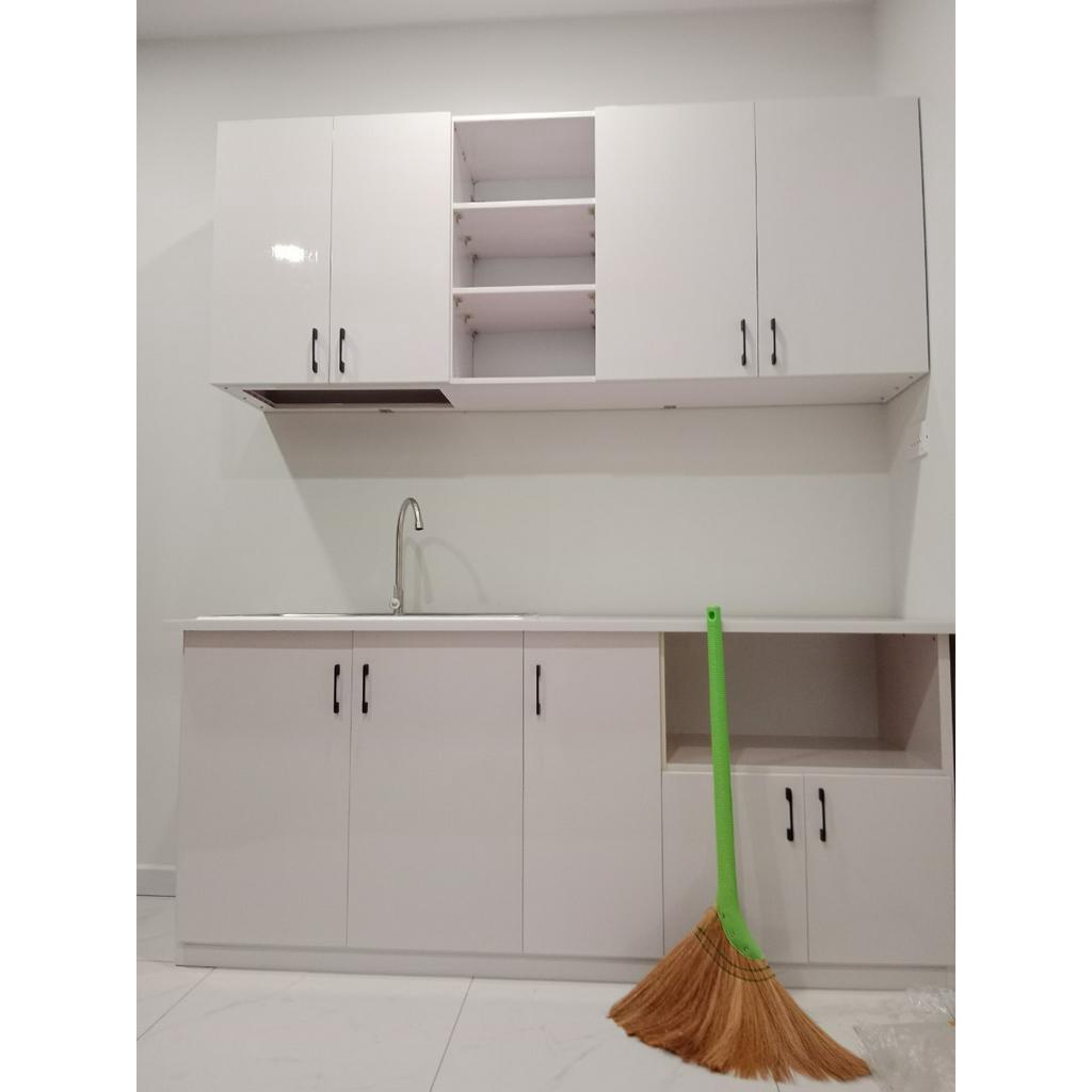 Tủ bếp nhựa Đài Loan cao cấp, có kệ để lò vi sóng kích thước 180x80x50cm tặng kèm chậu rửa, vòi nước đầy đủ