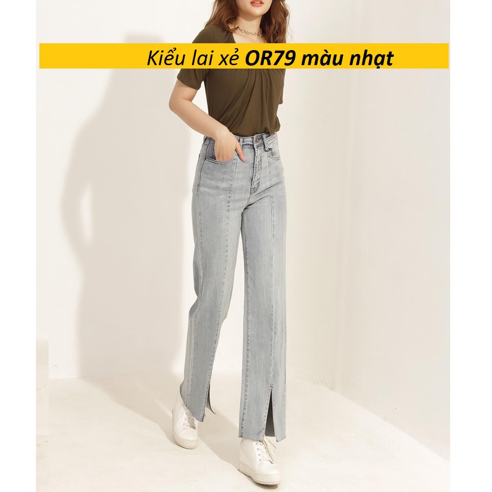 Quần jeans ống rộng Simple lai xẻ OR79