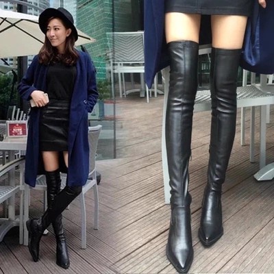 Doanh Số Bán Hàng Hơn 100❤️Giới Hạn Thời Gian Đặc Biệt Offer❤️Giày Bốt Da Cao Quá Gối Mũi Nhọn Đế Bằng Chống Rơi Thời Trang Cho Nữ
