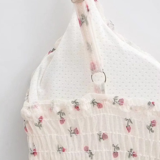 Áo Bra 2 Dây Nhún Hoa Nhí Bo Chun - Áo Thun Croptop Tiểu Thư Đáng Yêu AMYBRA B8421