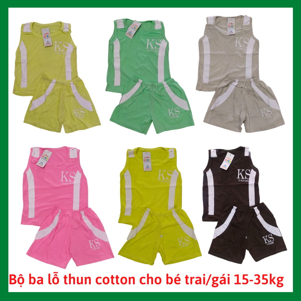 Bộ ba lỗ sát nách cotton cực mát cho bé trai bé gái 15-35kg