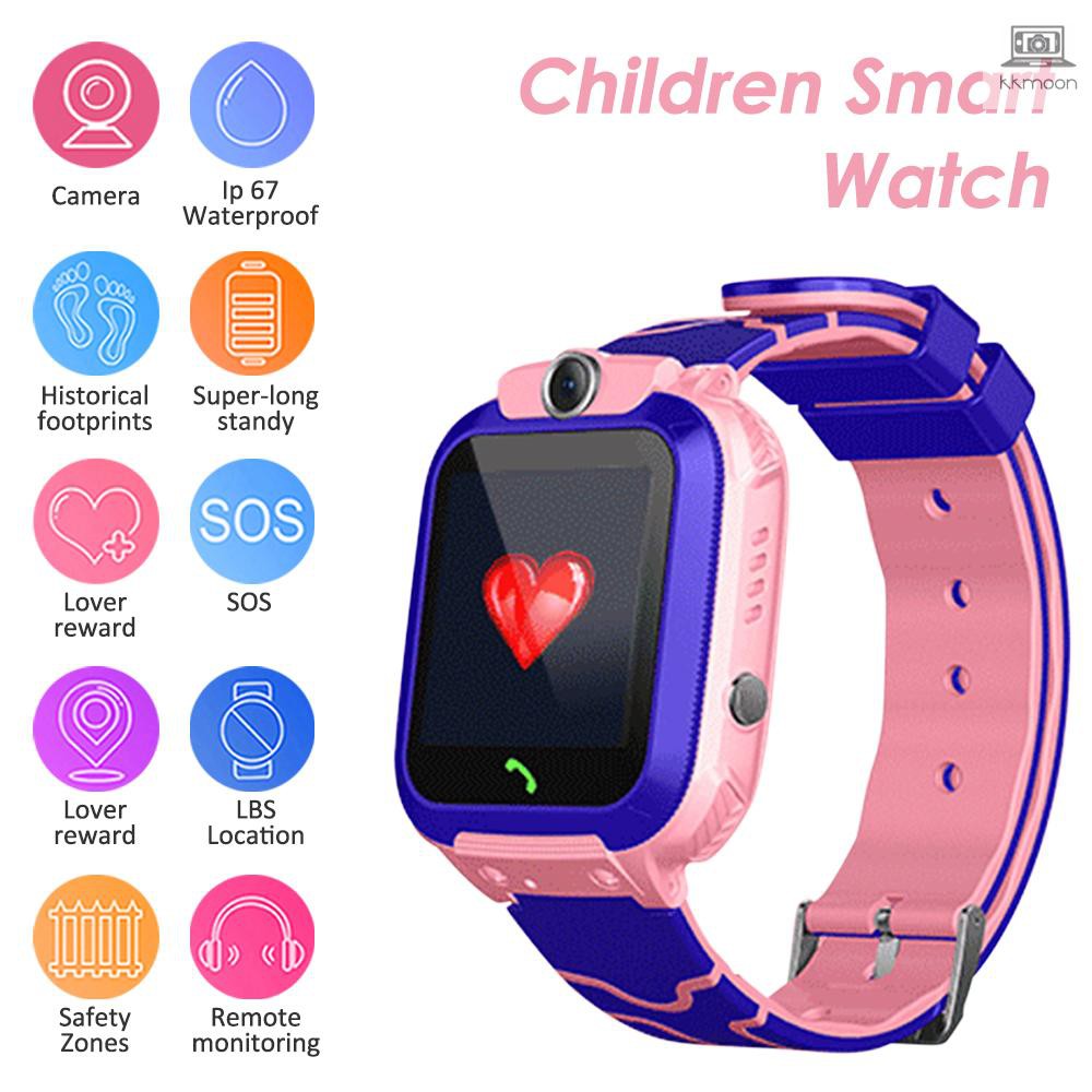 S12A Multifunctional Kids Children Smart Watch Tracker Intelligent Band Sensitive 1.44" Touch Screen Compatible for Android/ IOS Phone System Chat Call Camera Alarm Clock LBS Positioning IP67 Water Resistance for Present Gift