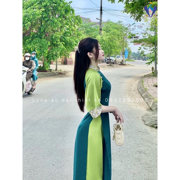 Áo dài cách Tân màu Xanh lá, bộ sưu tập Bách Hoa Xuân, áo dài lụa mềm, đẹp, pha nét truyền thống và cách Tân hiện đại