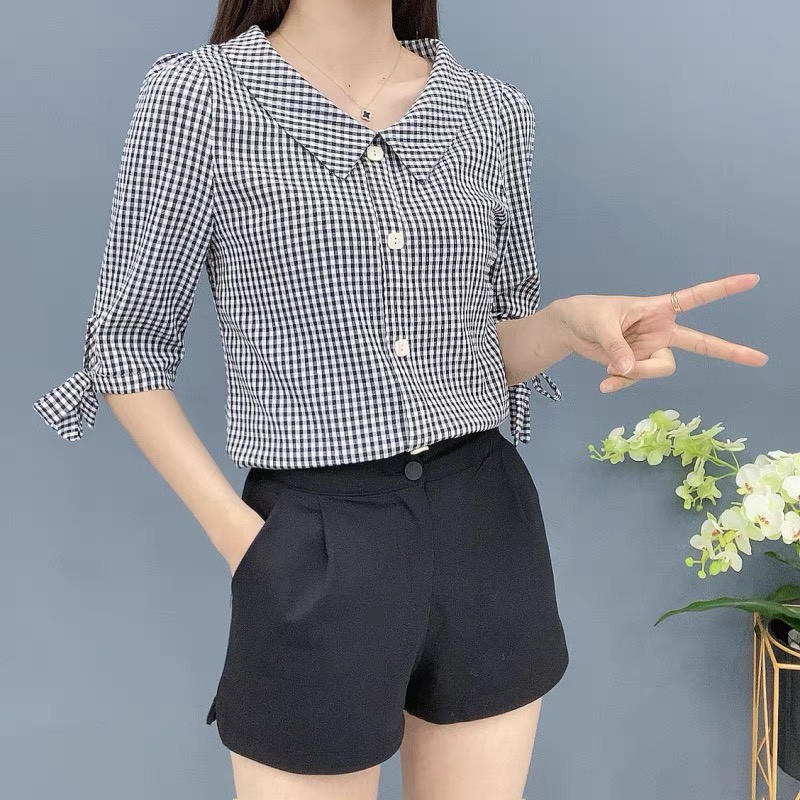 Áo Sơ Mi Nữ Công Sở 2 màu Đỏ - Đen Chất Vải Thô Cotton mềm