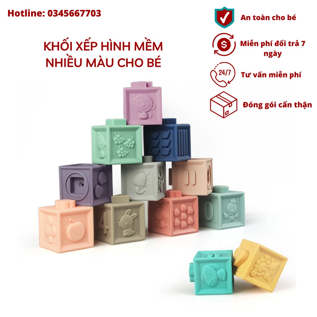 Set 12 Khối Xếp Hình Mềm Nối Nhau Nhiều Màu Sắc Cho Bé Đang Mọc Răng,Giúp Bé Nhận Thức Màu Sắc Và Giáo Dục Cho Bé