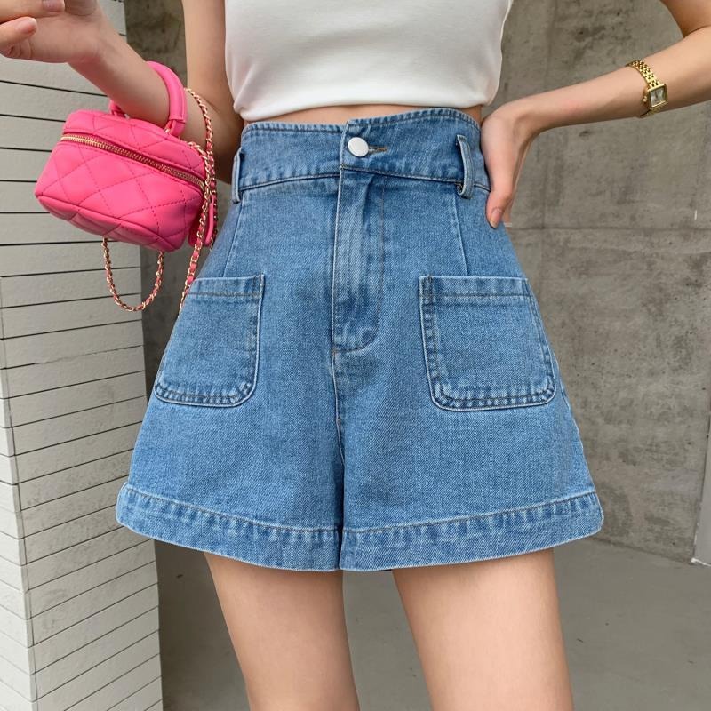 Quần Short Denim Lưng Cao Phong Cách Hàn Quốc Đơn Giản Dành Cho Nữ