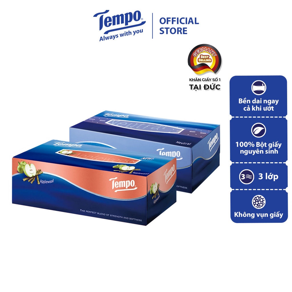 Khăn giấy rút cao cấp Tempo - 4 lớp bền dai, không kích ứng da - Thương hiệu Đức