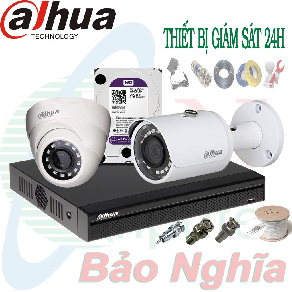 Bộ Camera Dahua Đầu 1A04 02 Mắt 1200MP Hoặc 1200SP. HDD 500G Westent tím