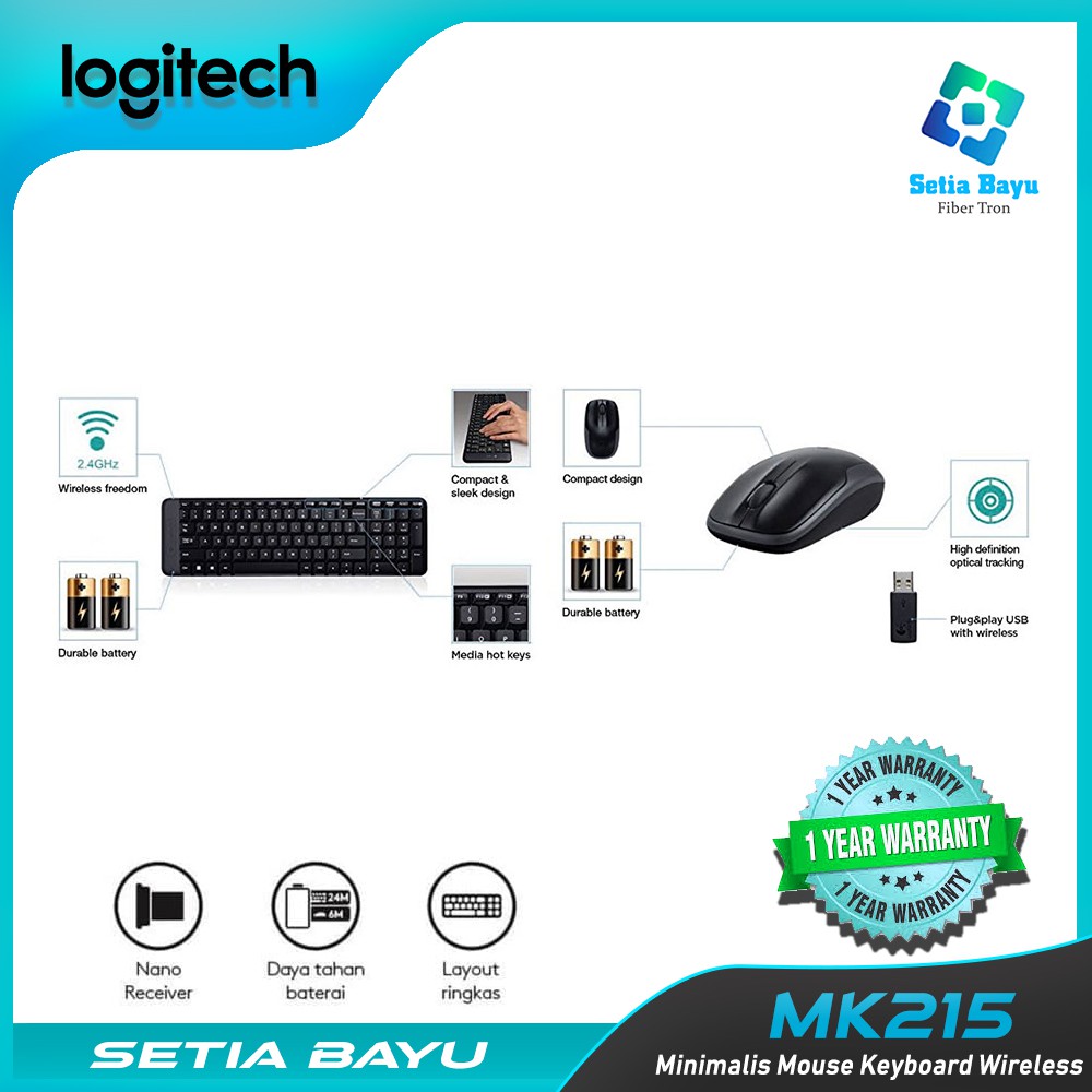 Combo Bàn Phím + Chuột Không Dây Logitech Mk215 100% Chính Hãng