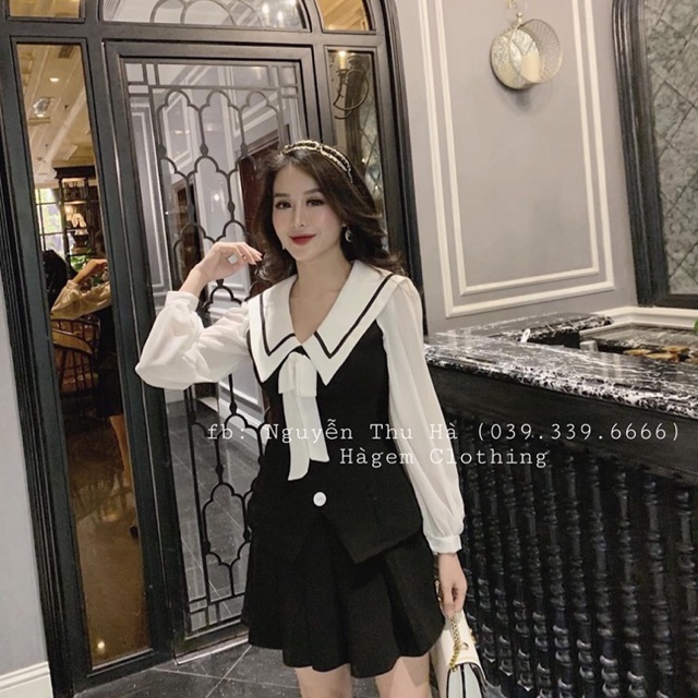 SET ÁO TIỂU THƯ CỔ THUỶ THỦ NƠ TAY VOAN CHÂN VÁY XẾP LI