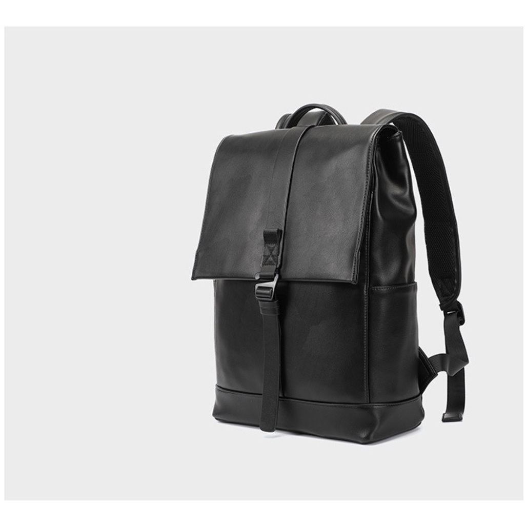Balo da xịn cặp laptop da bò đựng sách vở đeo đi học đen trơn đơn giản phong cách thời trang học sinh KINDEE