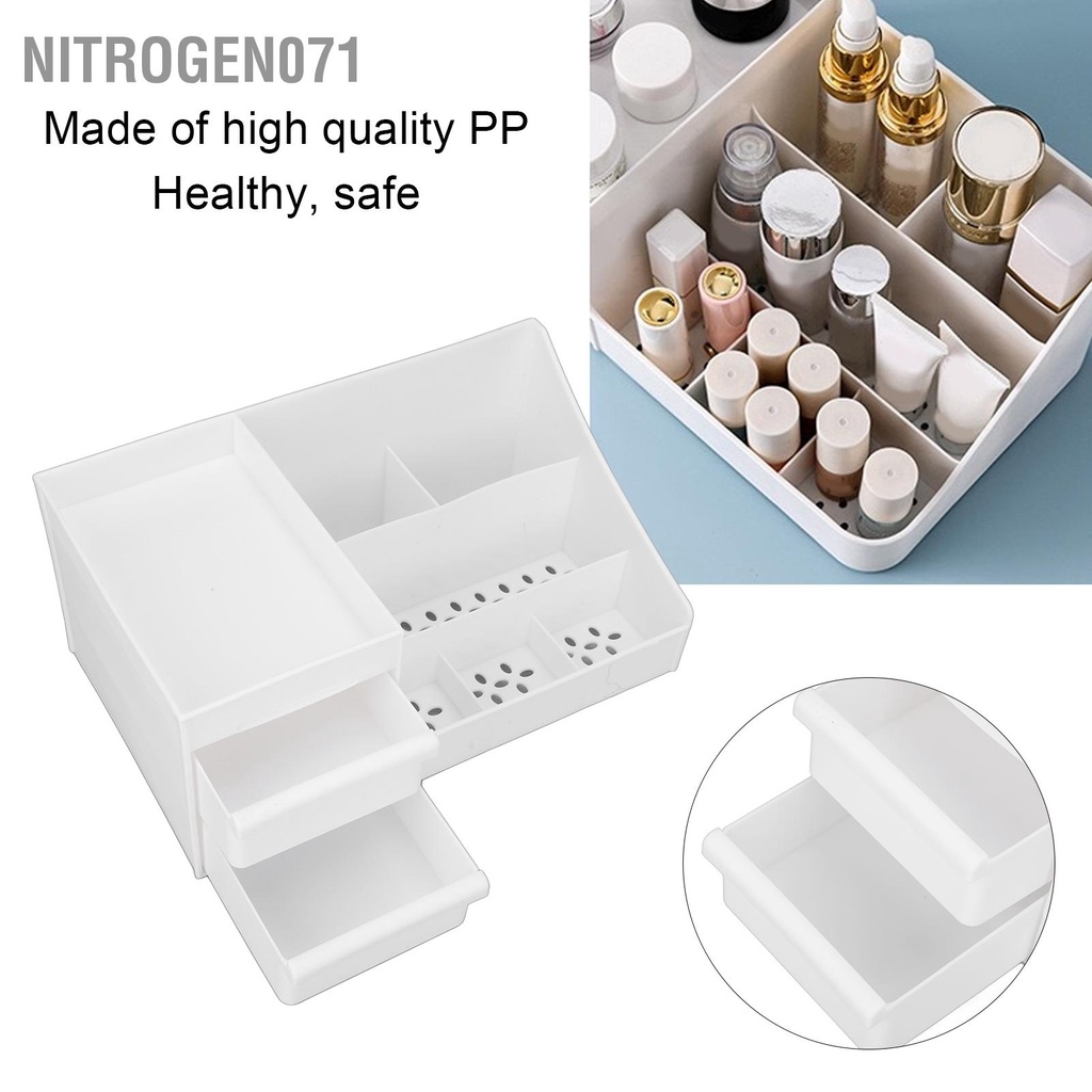 Nitrogen071 Hộp lưu trữ mỹ phẩm để bàn Dung tích lớn Thiết kế ngăn chứa nhỏ màu trắng có kéo