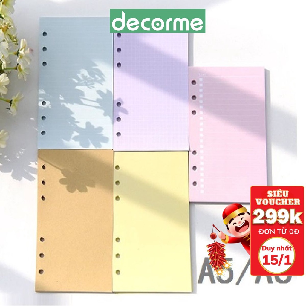 Giấy A5 A6 sổ còng 6 lỗ DecorMe giấy refill pastel A5 A6 ruột sổ còng planner bullet journal