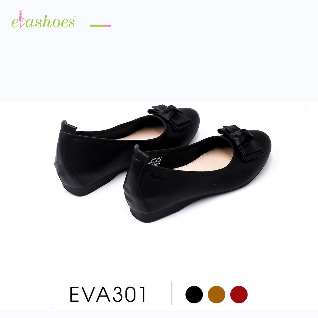 Giày búp bê độn đế 2cm mũi tròn phối nơ da cao cấp Evashoes EVA301