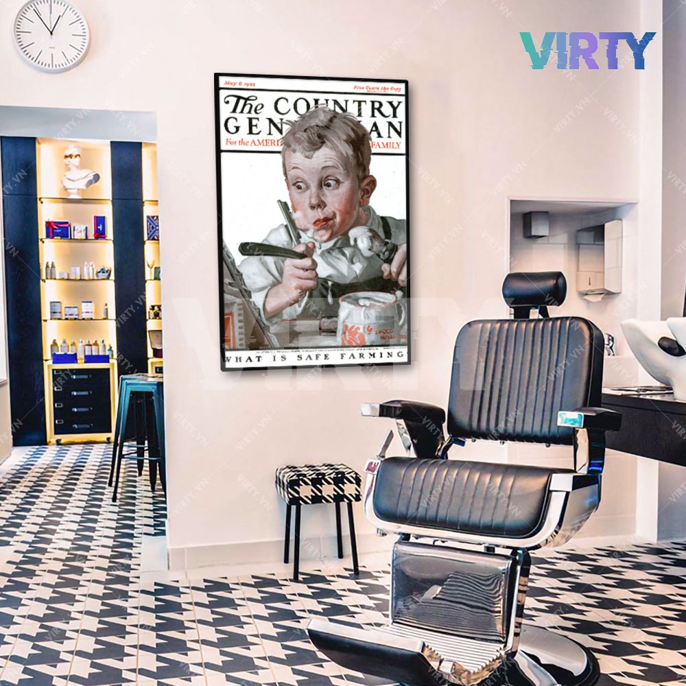 Tranh treo tường trang trí quán cắt tóc BARBER SHOP 2 kèm khung composite VIRTY Tranh Canvas decor shop, cửa hàng