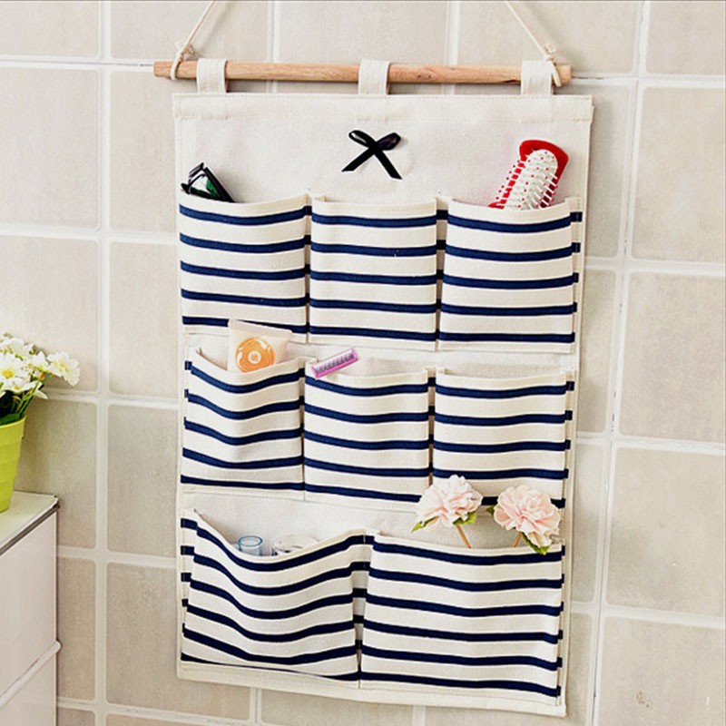 Túi Vải Cotton Đựng Đồ 8 Ngăn Họa Tiết Sọc Ngang