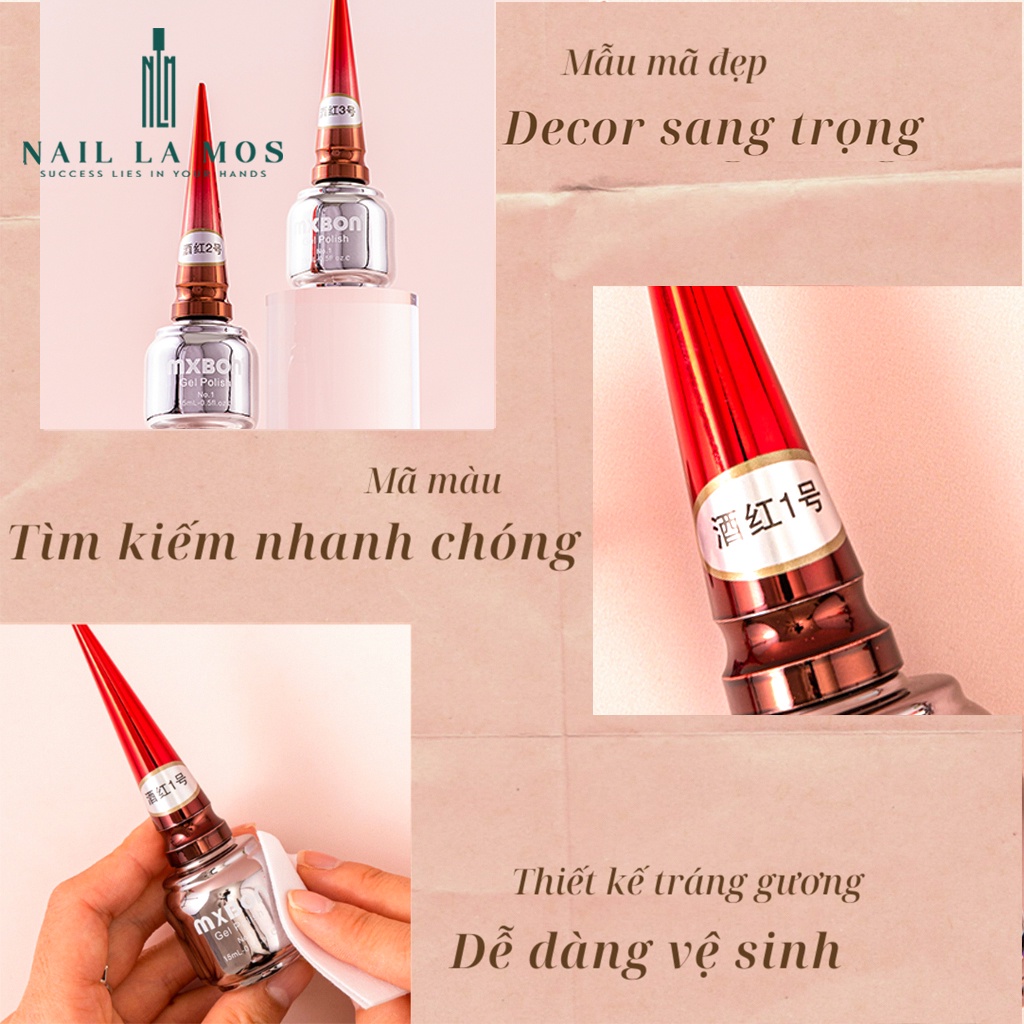 Sơn gel Mxbon chính hãng tone đỏ 6 màu tôn da, chất gel đậm đặc lên chuẩn màu (lẻ 1 màu)