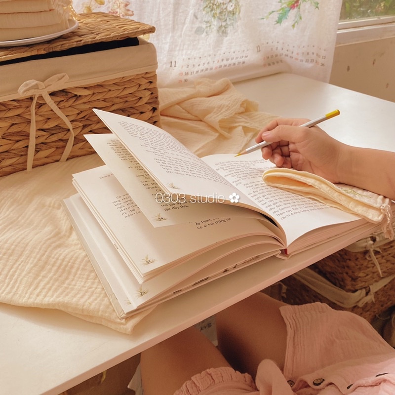 | 0303 studio | 15cm - Khăn mặt - khăn sữa - Khăn muslin thêu hoa - dòng khăn Êm 15cm