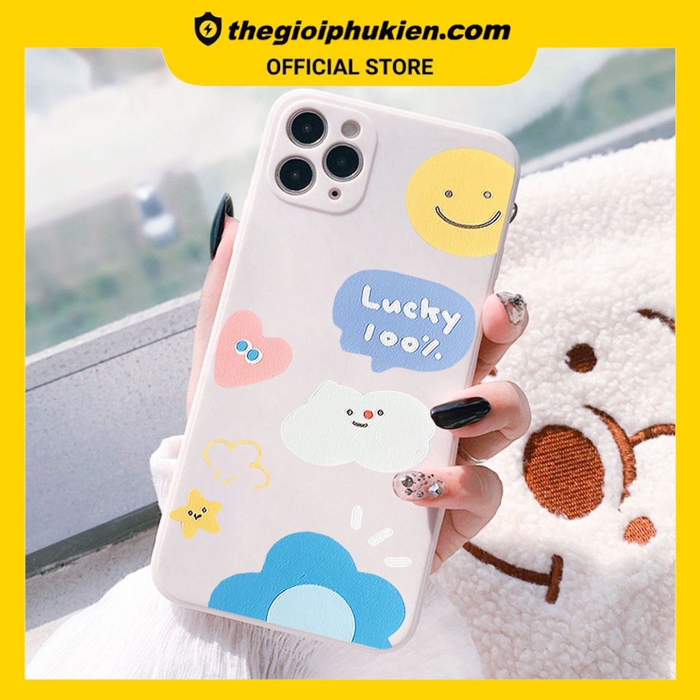 Ốp lưng iphone cạnh vuông Đám mây lucky dành cho iphone 6 đến 14promax - E175