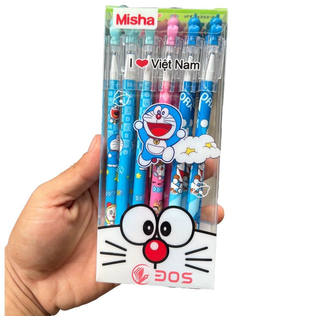 Hộp 12 Cây Viết Gel Xoá Được Misha Hình Doreamon SL004 Ngòi 0.5mm