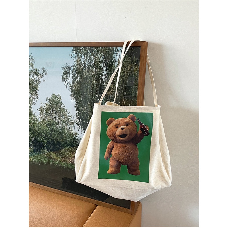 Túi Đeo Vai Vải Canvas Kích Thước Lớn Phong Cách Hàn Quốc 2021 Cho Nữ