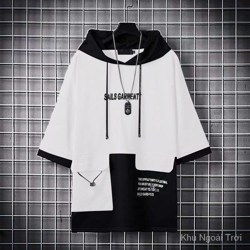 Áo thun unisex hoodie tay ngắn dáng rộng phong cách Hàn Quốc thời trang mùa hè 2022 cho nam và nữ