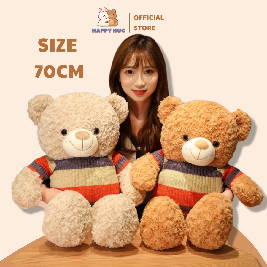 Gấu bông to Teddy SIZE 70CM mặc áo len lông xù siêu mềm mịn, thú nhồi bông ôm nằm - Happy Hug