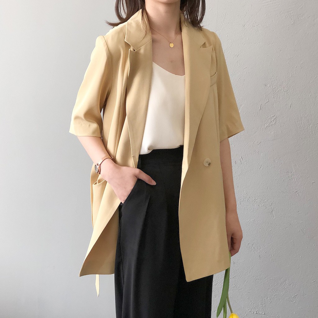 ÁO BLAZER NỮ NGẮN TAY PHỐI DÂY BUỘC EO | BigBuy360 - bigbuy360.vn