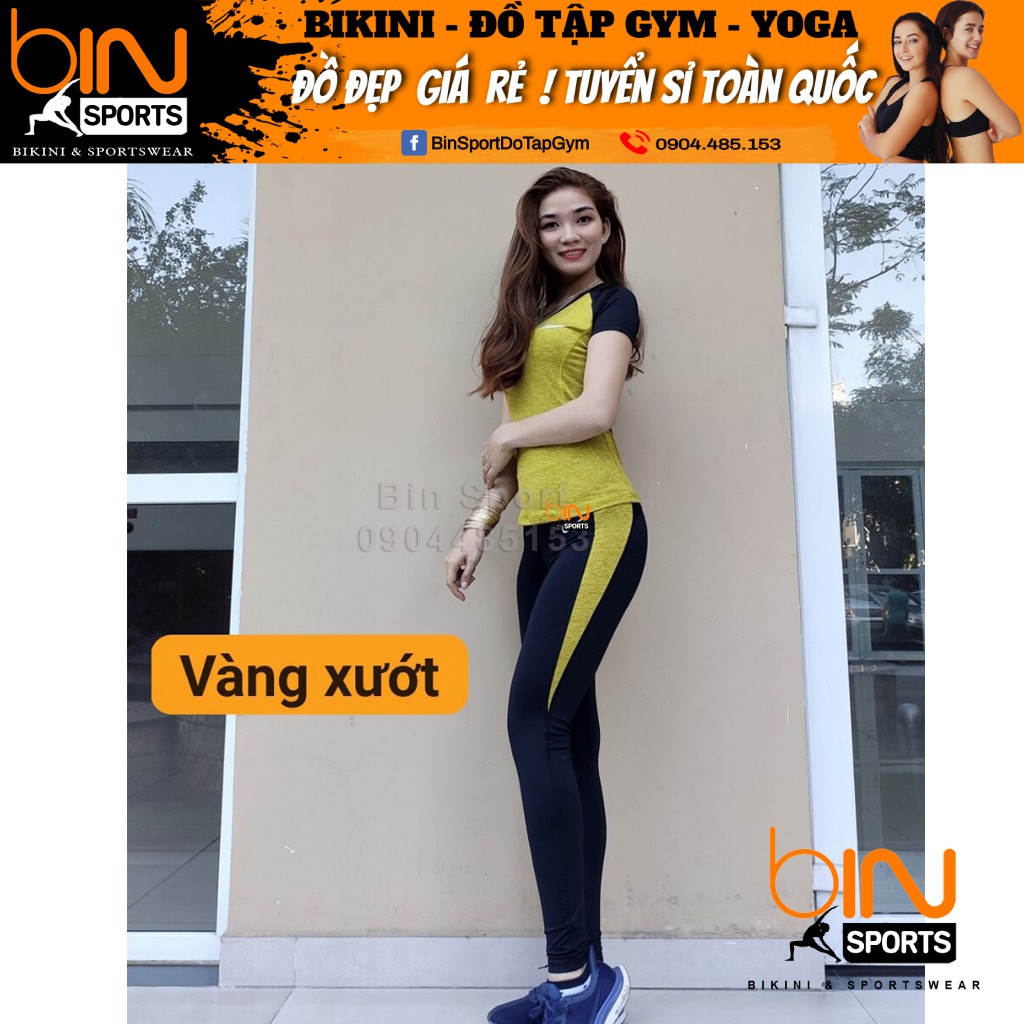 Đồ tập gym nữ , set bộ quần dài áo phủ bụng thể thao Bin Sports BD046