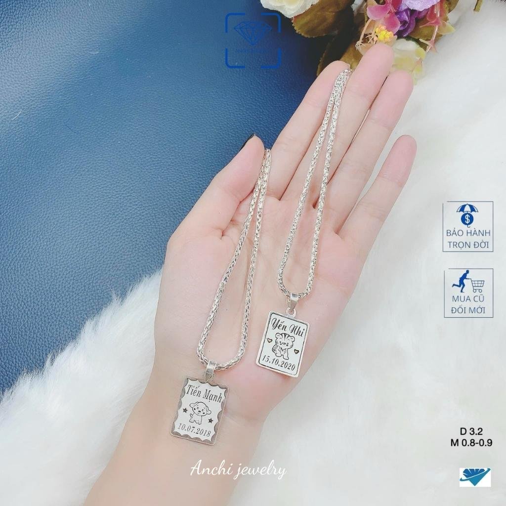 Dây chuyền khắc tên cho bé trai miễn phí, chuẩn bạc ta an toàn cho bé, Anchi jewelry