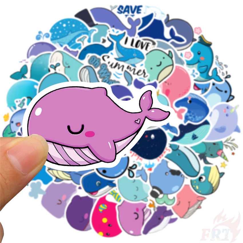 Set 50 miếng dán trang trí laptop hành lý hình cá voi xanh DIY 02