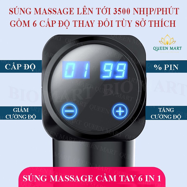 MÁY MASSAGE CẦM TAY 6 ĐẦU – MÁY MASSAGE RUNG 6 CẤP ĐỘ – MASSAGE GUN – Q008