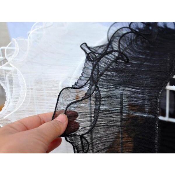 Cuộn Vải Tuyn Thêu Hoa Trắng Đen Rộng 12CM Dài 1Yard