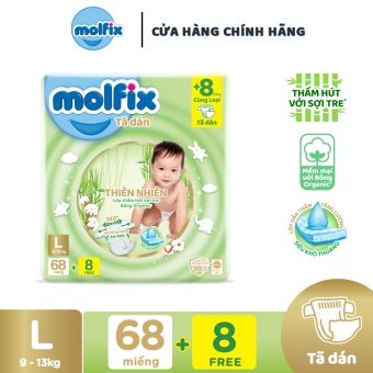 Tã/bỉm Dán Molfix thiên nhiên bông Organic NB-1 90+10 / XS72+8 / S80+8 / M76 +8 / L68 +8 / XL62 +8 / XXL56 +8