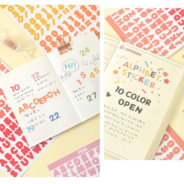 Sticker - Set 2 Bảng Sticker Dán Alphabet Trang Trí Bullet Journal Màu Sắc Tươi Sáng