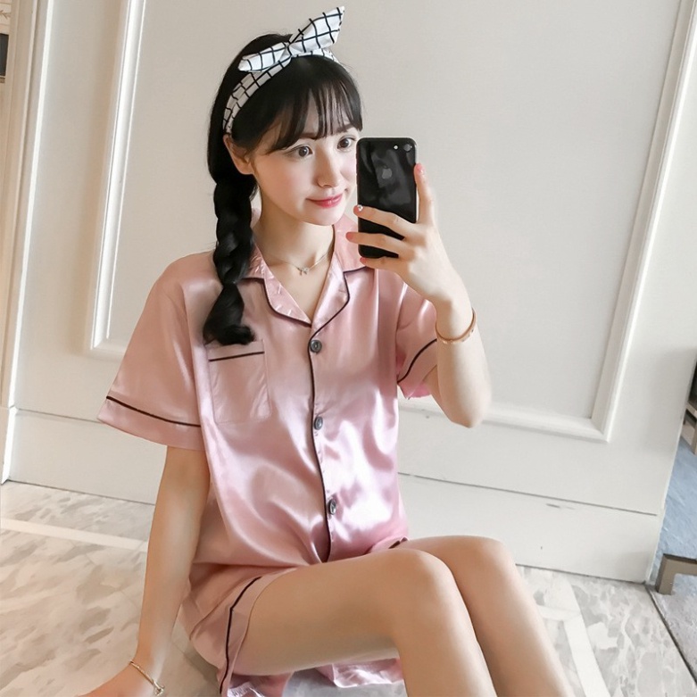 [FreeShip Giá Sập Sàn] Đồ Ngủ Nữ pijama Cộc Tay Lụa Satin Thoải Mái Trơn Bo Viền Cao Cấp Chất Bao Đẹp Mềm, Mịn .