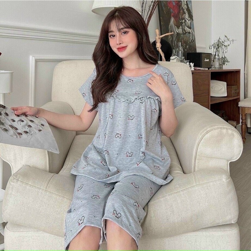 Bộ bầu lửng chất cotton  cực kì mềm mát dành cho mẹ bầu và sau sinh có khóa mở ngực