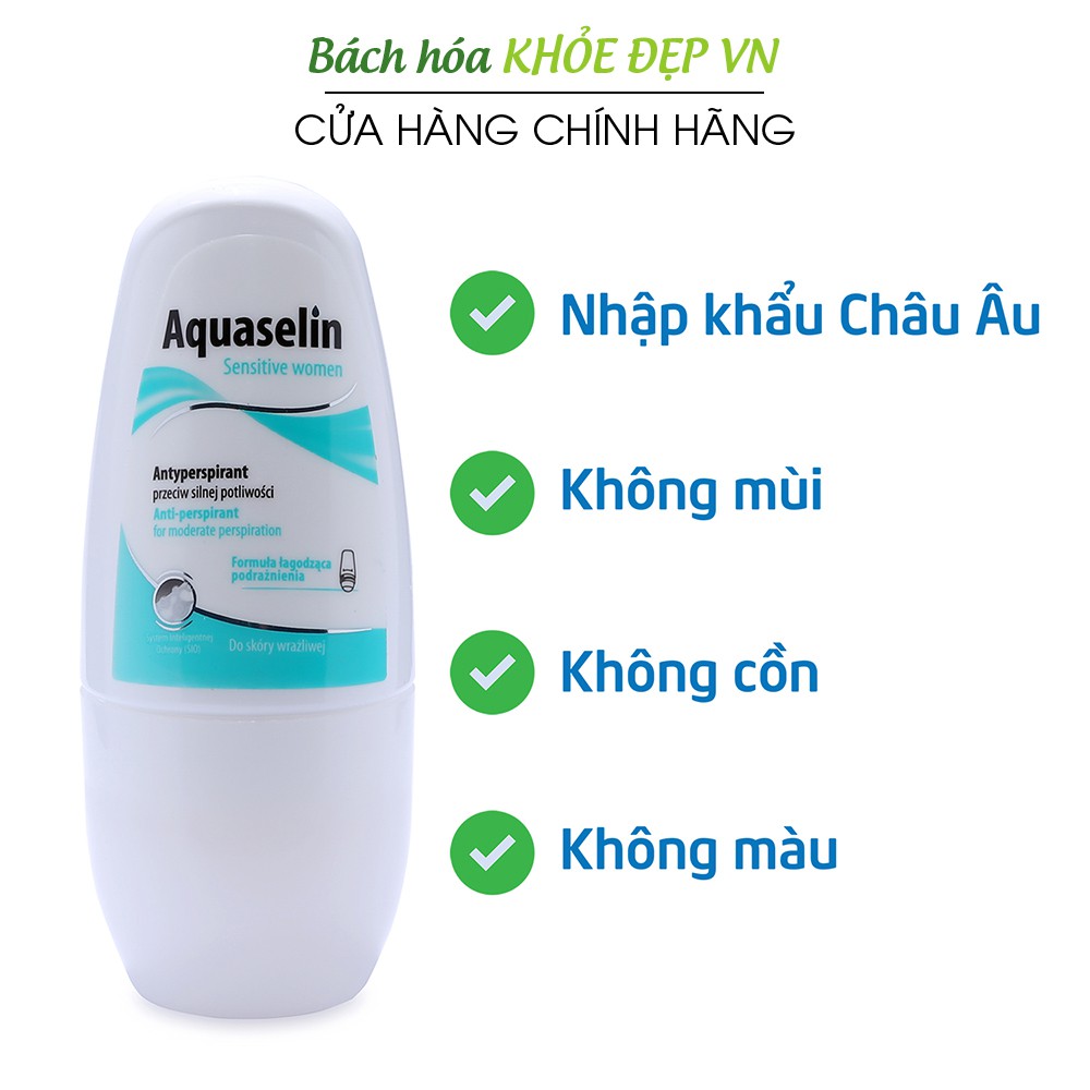 Aquaselin sensitive women 50ml Lăn khử mùi không mùi cho nữ mồ hôi nách nhẹ