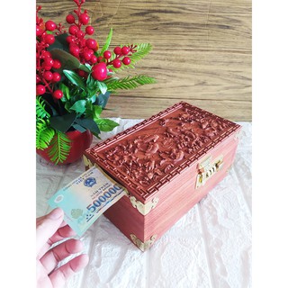 Hộp đựng tiền tiết kiệm có khóa số trạm khắc Cửu Ngư Quần Tụ cao cấp (9 con cá vàng)